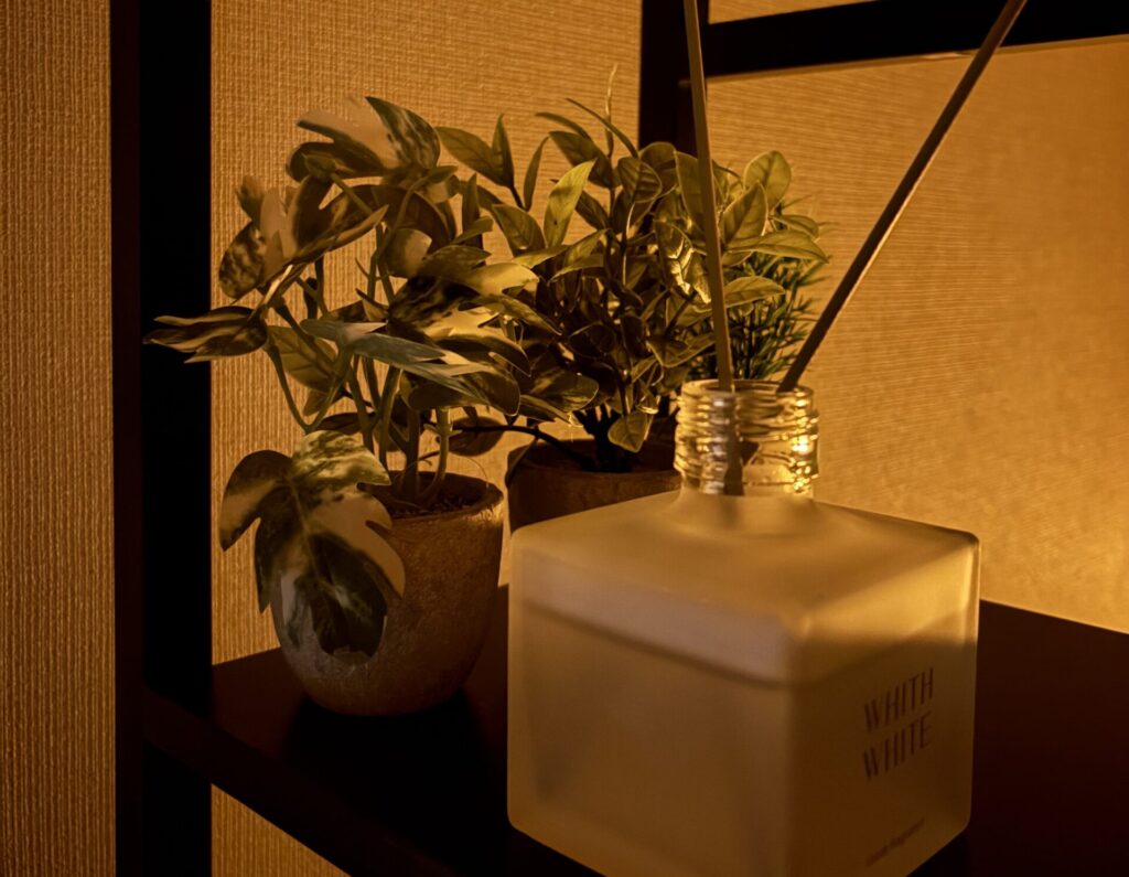 観葉植物とルームフレグランス　間接照明